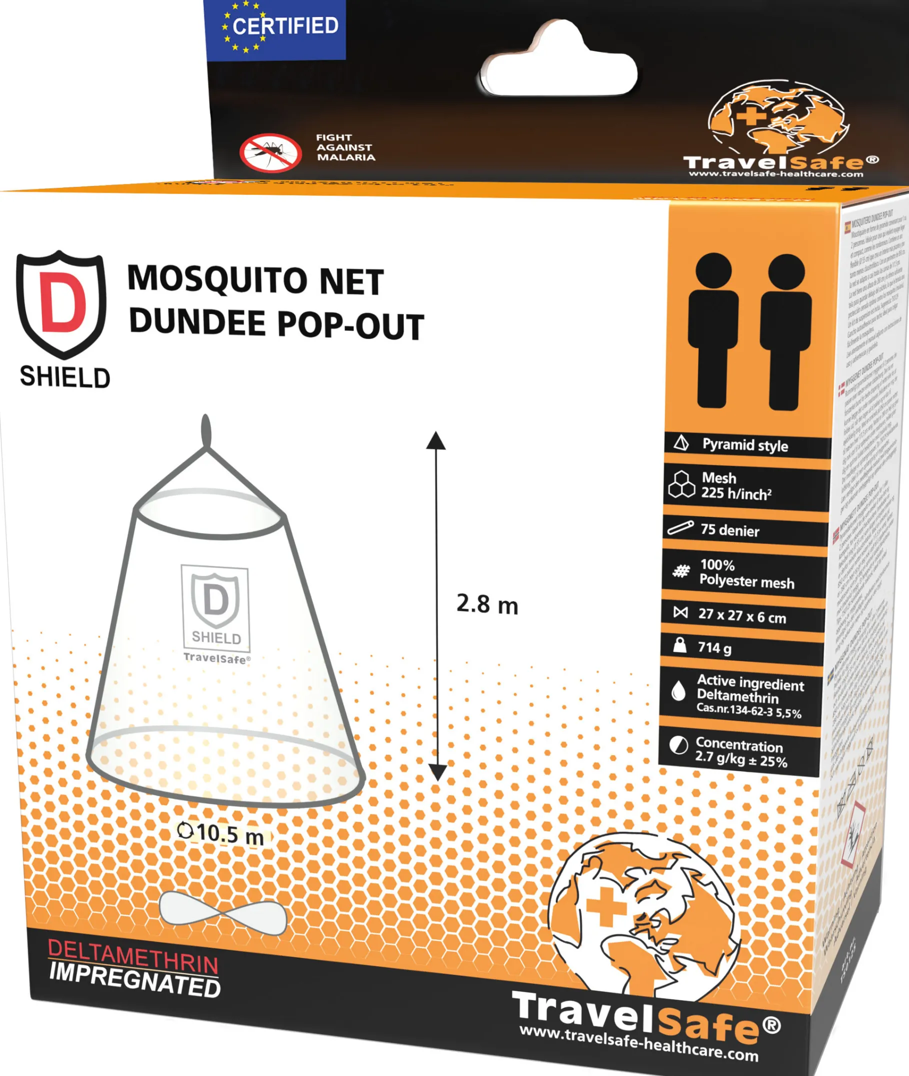 Pop OutPyramid Impregnated Mosquito Net,2 Personer