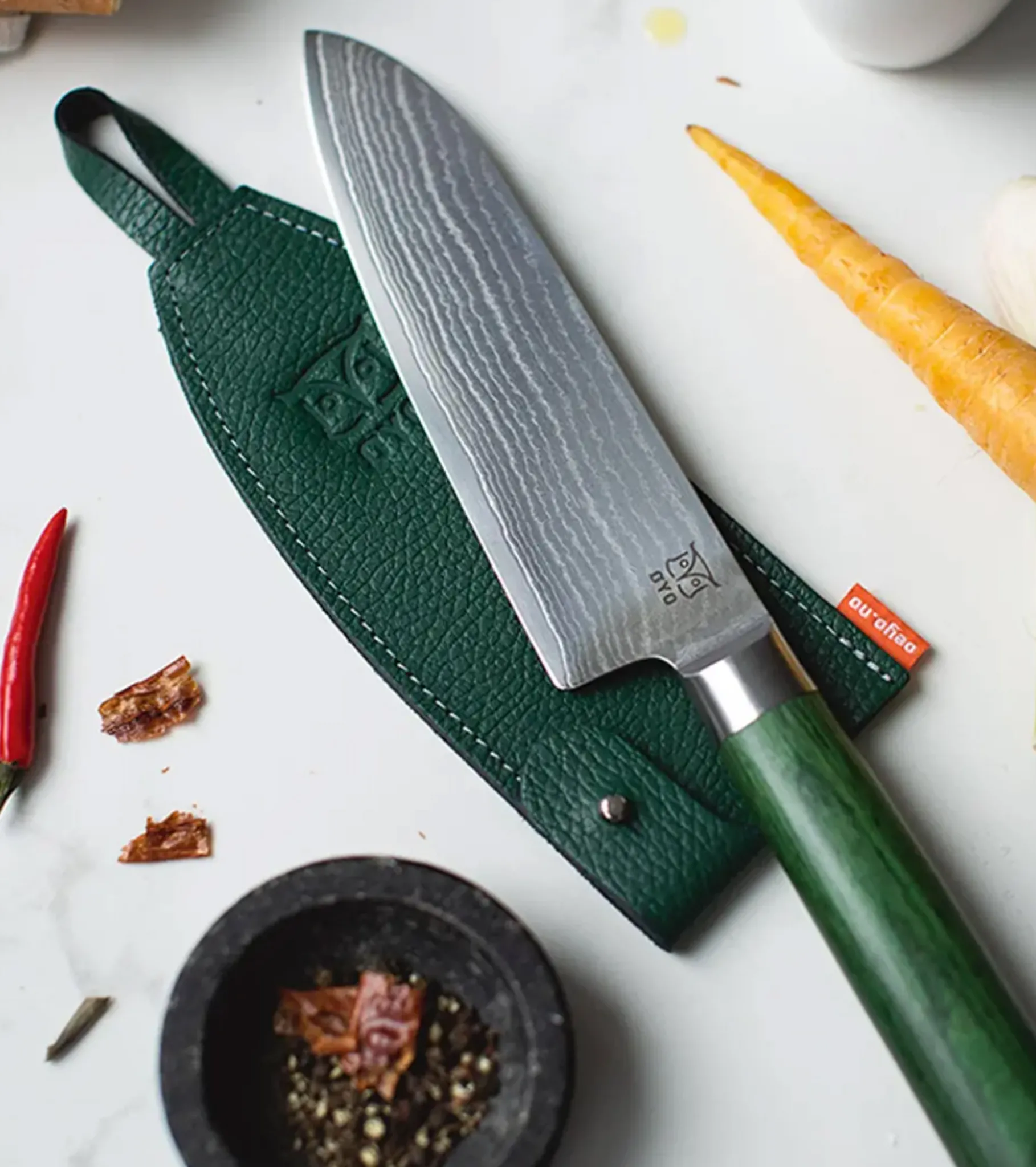 Smaragd Damask Santoku Chef's Knife